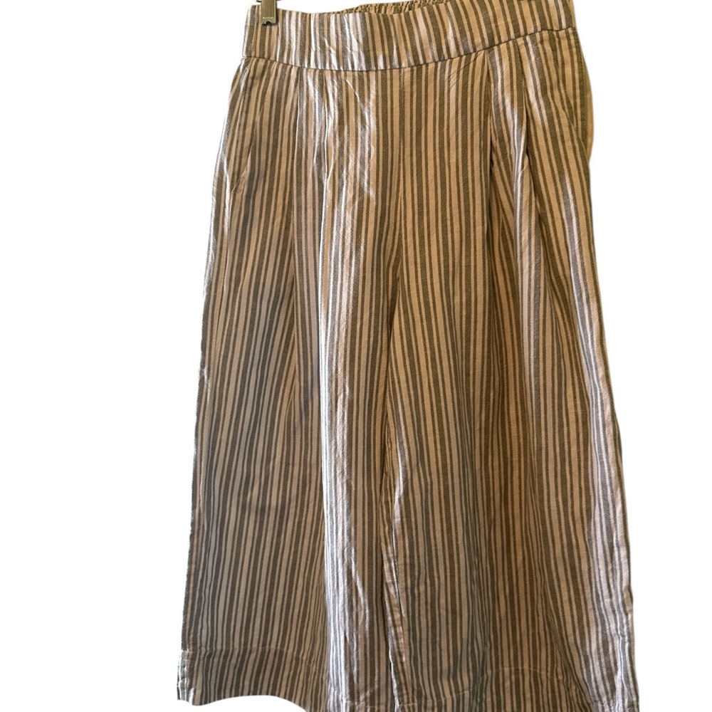 Gap Striped Cropped Wide Leg Pants Sz 2 Gray White High Rise Womens Side Zip